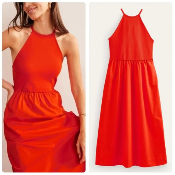 Boden Ribbed Halterneck Midi Dress in Orange Size 16 Size 18 NWT New - Picture 2 of 14